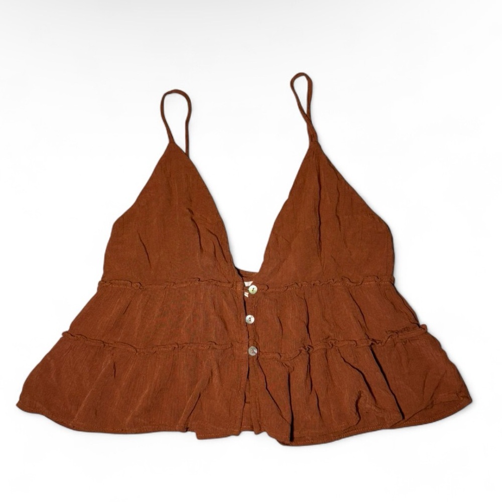 Pacsun bohemian brown tank top with ruffles and buttons 🪐